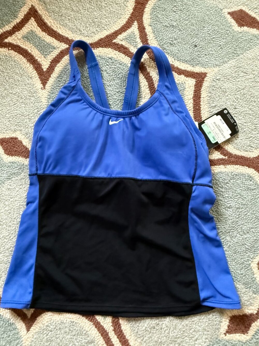 Nike womens size 8 Tankini top black and blue, NWT